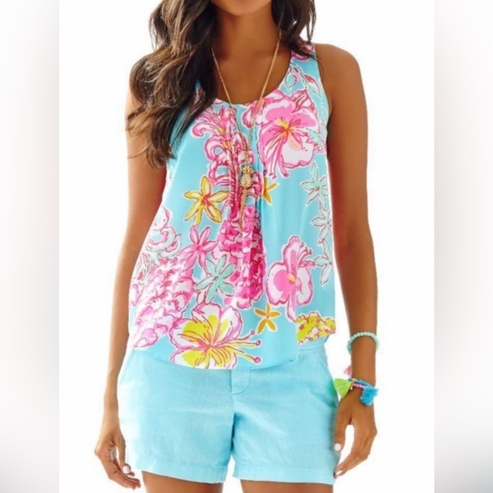 *AS IS* Lilly Pulitzer Women’s Dahlia Tank Top Small Silk Breakwater Blue Lolita